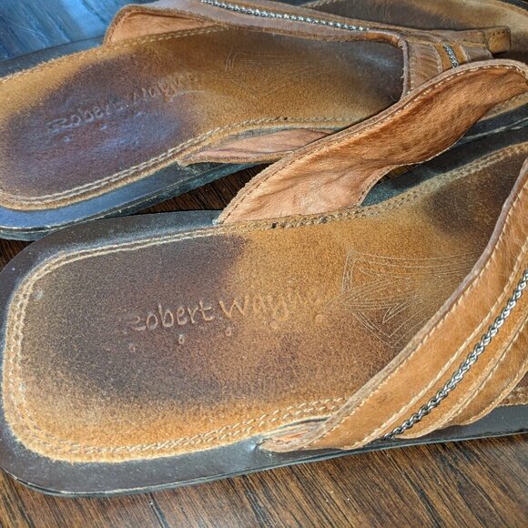 Robert Wayne Flip Flops in Black or Camel with Silver Accent sz 8 - Picture 8 of 14